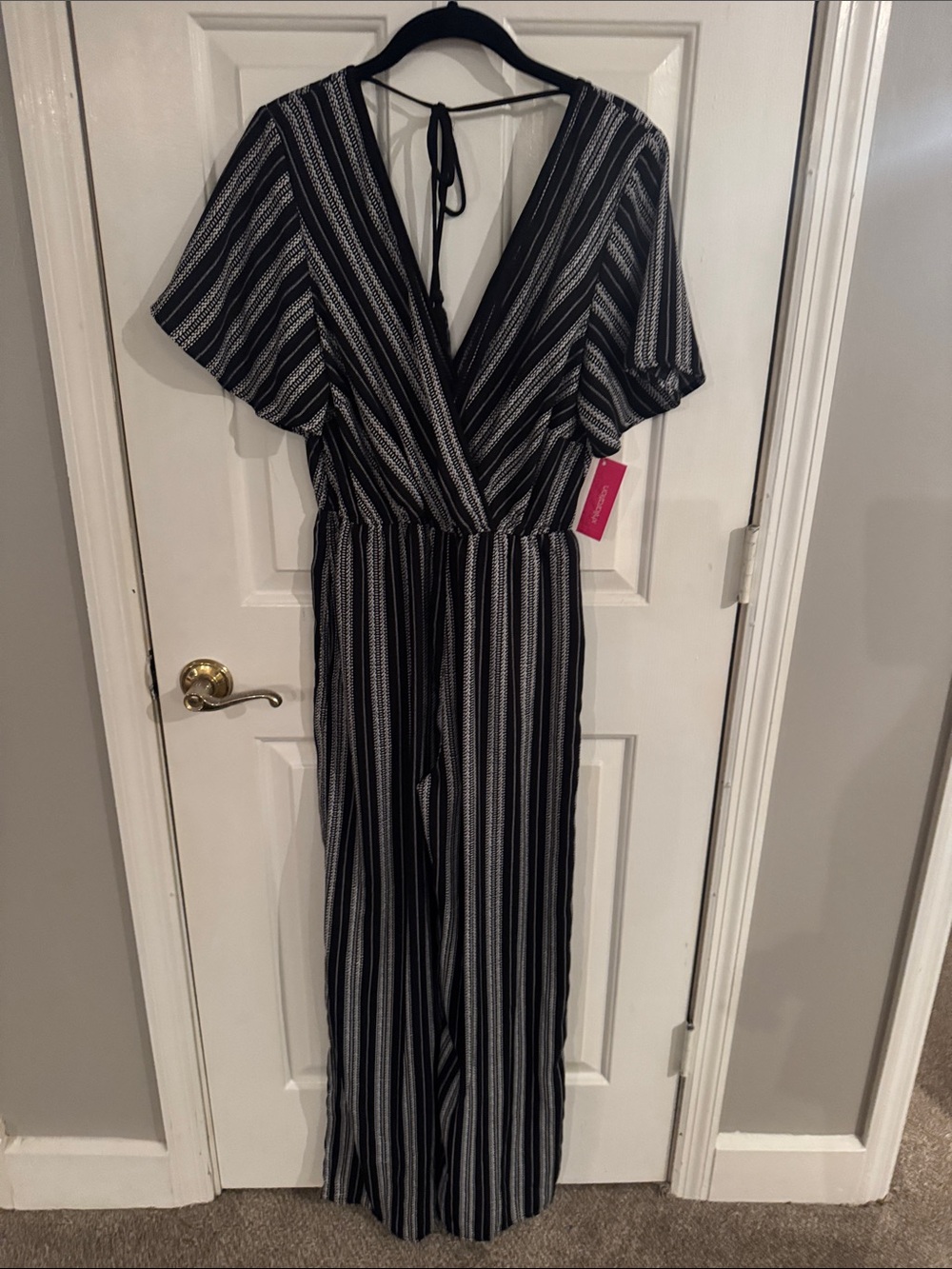 NWT Xhilaration Black and White Striped V-Neck Jumpsuit
